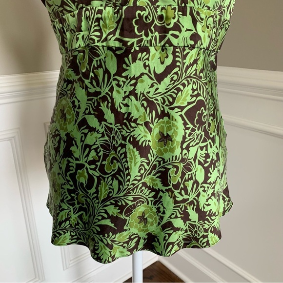 INC International Concepts Green And Brown Floral Silk Top Size 10 - Picture 3 of 7